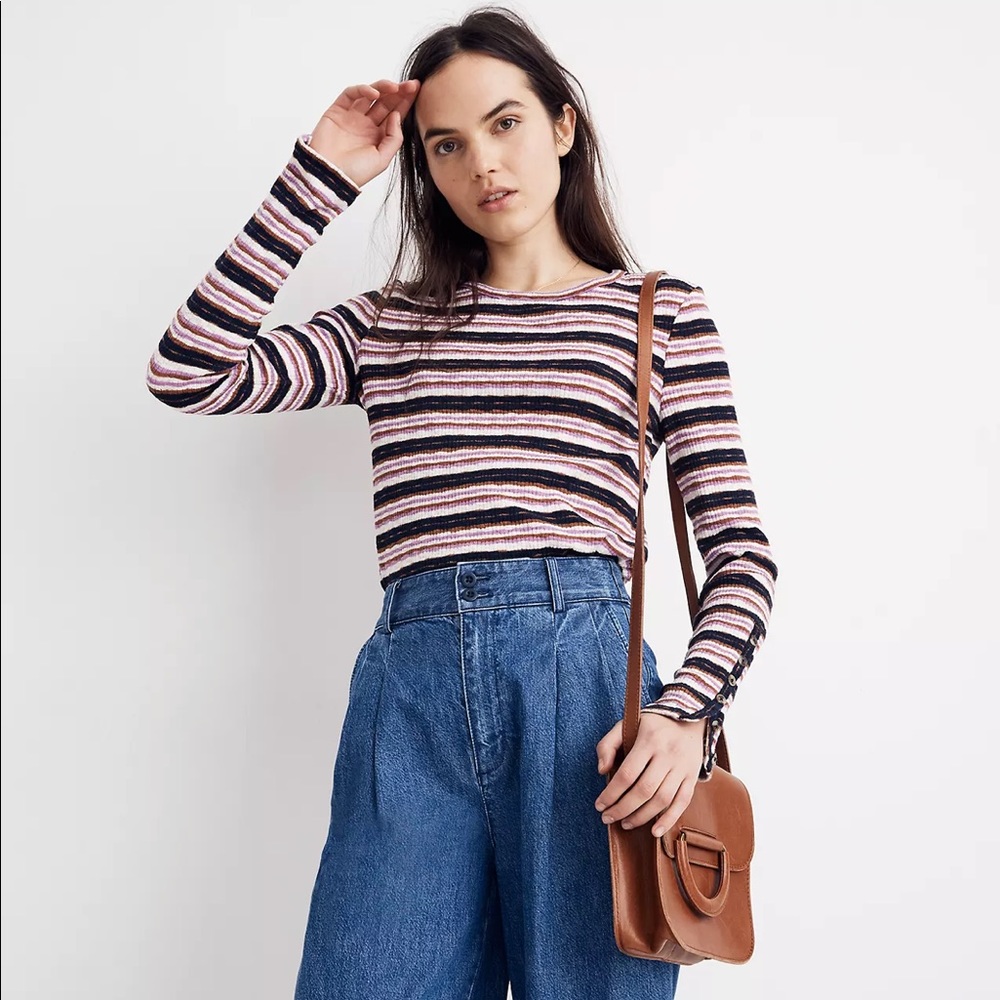 Madewell Button Sleeve Tee in Elsie Stripe